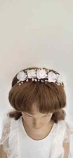 Mädchen Haarreif Haarschmuck mit Blumen Perlen zum Kommunion Kleid Weiß