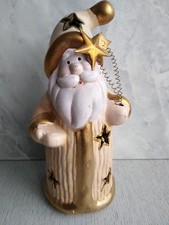 Windlicht Teelicht Weihnachtsdeko Keramik Weihnachtsmann Nikolaus Weiß/Gold 19cm