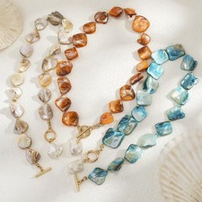 Kurze Collier Kette Perle Perlmutt Muschel Modeschmuck 42 cm