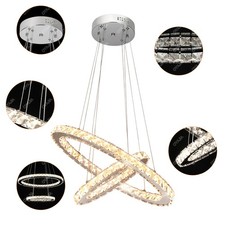 Kristall Decken-Lampe Dimmbar LED Doppel Ring Deckenleuchte Wohnzimmer Flur 36W