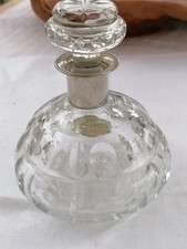 Vintage Kristall Likör-Karaffe, Handgeschliffen, Metallmontur versilbert?