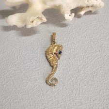 Seepferdchen Anhänger Maritim Meer seahorse Saphir Safir Silber 925/- vergoldet