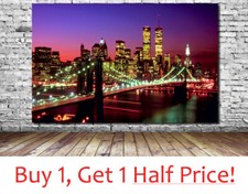 BROOKLYN BRIDGE WORLD TRADE CENTER - TWIN TOWERS LEINWANDBILD WANDBILD DRUCK