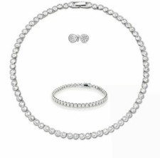 Tennis Halskette Ohrringe Rhodium Braut Hochzeit Erwachsene Armband Set inspiriert 3-teilig