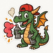 Lustiger Cartoon Drache 9x9 cm