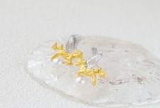 B06 Ohrringe Einhorn Pferd und Perle vergoldetes Sterling Silber 925