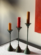 80-er: IKEA VINTAGE  3 Kerzenhalter  Memphis Milano Design  grün-gold 24/21/18cm