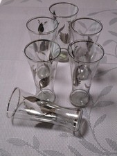 Stilvolle wunderhübsche 6 Trinkgläser, Art Deco, mit Silberblumen u. Silberrand