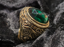 Piraten Hobby Darstellung LARP Ring Goldfarbig Ovaler Grüner Stein