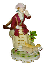 Porzellan Figur,Jägerin mit Gewehr,Hunden,23 cm, Sitzendorf Thüringen handbemalt