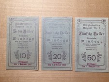 WINDEGG: Mühlviertler Notgeld Nr. 2, 10, 20, 50 Heller, mit Verlängerungsdruck