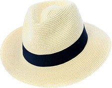 Herren Damen Fedora zerbrechbarer Strohhalm Panamastil Sonnenhut Sommermütze 6 Größen 57-62