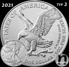 AMERICAN SILVER EAGLE - USA 2021 - 1 Oz Silber 999 - 1 Dollar - Typ 2  Neu Motiv