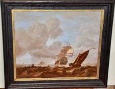 ÖLGEMÄLDE KOPIE  NACH LUDOLF BACKHUYSEN 1631 - 1708 MIT MARITIME LINIENSCHIFF