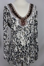 Damen Sommer Tunika Oberteil Leoprint Perlenstickerei von MODERN TIMES Gr.40,42