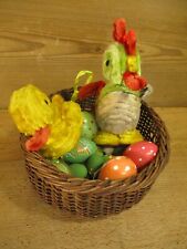 Uralt Osterkorb m. Figuren und Ostereier Nest Hahn Huhn Ente Küken Deko Geschenk