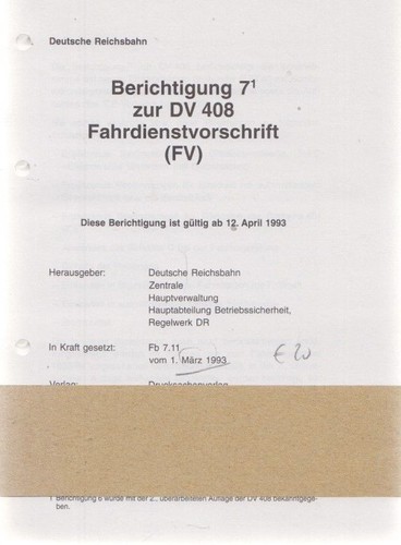 Berichtigung zur 408 - 7,