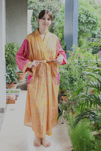 Reine seide gelb rosa kimono - reine,