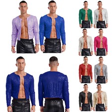 Herren Jacke Langarm Blazer Kurz Cardigan Glitzer Oberteil Tops Party Kostüm