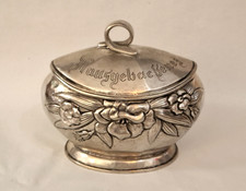 Dekorative antike Zinndose Deckeldose Keksdose "Hausgebackenes" Zinn div. Marken