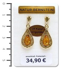 Natur Bernstein Ohrstecker vergoldet cognac modern 90470