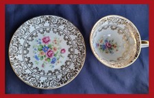 Retsch Wunsiedel Bavaria: Mokkatasse m. üppigem Blumen- + Golddekor ca. 1950er J