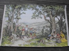 alte Schulkarte, Rollkarte, Lehrtafel, Familie, Kinder, Ausflug, Vintage