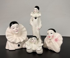 Set 2 Köpfer Figuren  Harlekin Pierrot Clown Black White Art Deco Ceramic.