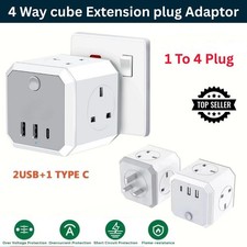 4 Wege Würfel Verlängerung Stecker Adapter UK Wand Steckdose - 3 USB Ports - Schnellladegerät