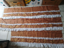 Gardinen Stoff Bahnen braun weiß gold RÜSCHEN Schleifen Babywiege Krippe SÜÜÜÜSS