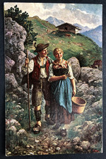 AK Künstlerkarte Emil RAU (1858-1937) - Junge Liebe - Alm & Trachtenpaar - 1919