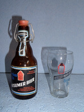 Altes Bierglas 0,2 l plus Flasche 0,33 l- Husumer Bier - 70er Jahre - FEHLDRUCK