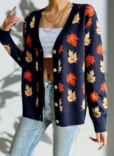 Strickweste mit Ahornblatt-Muster Cardigan, Herbstmode, Weste , Winter
