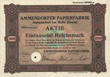 Ammendorfer Papierfabrik AG 1929 Ammendorf Halle Saale Merseburg 1000 RM Blanko