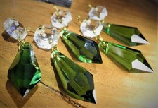 5  Wiener Pendel -  Zapfen - Grün - Smaragd - Kristallglas - Lüster Kronleuchter