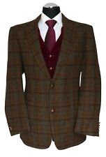 Harris Tweed Sakko Jackett 26 grün oliv karo einreihig 2-Knopf Lederknöpfe Neu