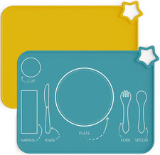 Moonkie 2x Baby Silikon Platzset Abwaschbar, Platzdeckchen, rutschfest Tischset