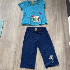 Peanuts Snoopy Schlafanzug Pyjama Capri Baumwolle Blau 36/38