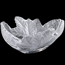 19,5 x 15 cm - Lalique 'Compiegne' Kristallglas Schale mit Eichenblattdekor