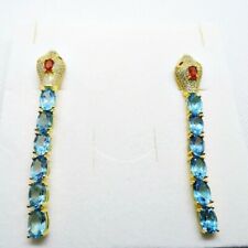 Blautopas Saphir CZ Cobra Schlange Ohrhänger 925 Silber 585 Gelbgold vergoldet