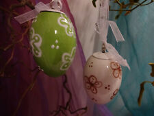 2er Set Ostereier Osterschmuck Eier in weiß und grün Blüten Frühlingsdeko Ostern