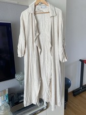 Zara Mantel Beige Creme M Lang Leinen Look