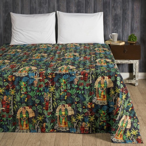 Schwarze kantha bettdecke - schwarze,