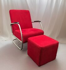 1 von 2 Sessel mit Hocker Bauhaus Stahlrohr Freischwinger Fauteuil Thonet Gispen