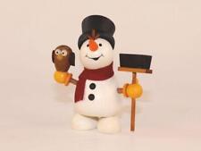 Holzfigur  Schneemann mit Eule und Besen HxB 9x9cm NEU Seiffen Erzgebirge Deko.