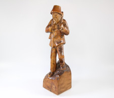 Vintage handgeschnitzte Holz Bergmann Statue Figur Pfeife rauchen Volkskunst