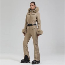 GSOU SNOW Damen Einteiler Ski Overall Schneeanzug Kunstfell isoliert