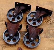 4 Gussräder 100mm Möbelräder Bock-/Lenk-Rollen Retro Vintage Industrial Design