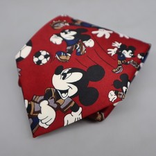 Michelangelo Motiv Krawatte [Myung Joo Silk] Mickey Maus Fußball auf Rot