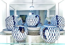 Teeservice Set 22 Teile Kobalt Netz Porzellan LFZ Lomonosov Russia 6 Personen